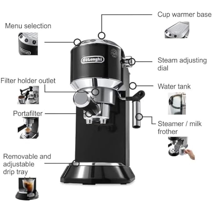 De'Longhi Delonghi Dedica Ec685 Bk Adjustable Black Espresso Maker - Image 4
