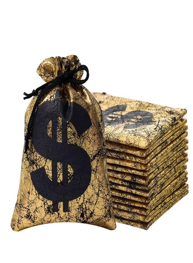 RICHNESS Money Bag with Dollar Sign 4.5X6 Inch Faux Leather Costume Money Bag Pouch with Drawstring Closure Treasure Sack for Bank Robber Old West Pirate Cowboy Casino Theme party Pack of 12 - Image 4