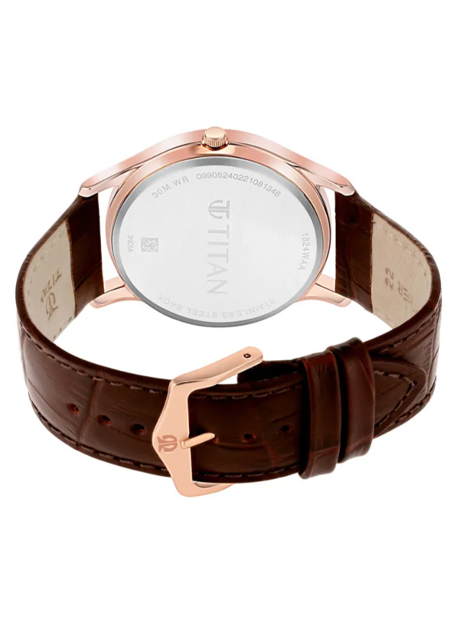 TITAN Men Analog Round Shape Leather Wrist Watch - 1824WL02 - 47.7 Mm