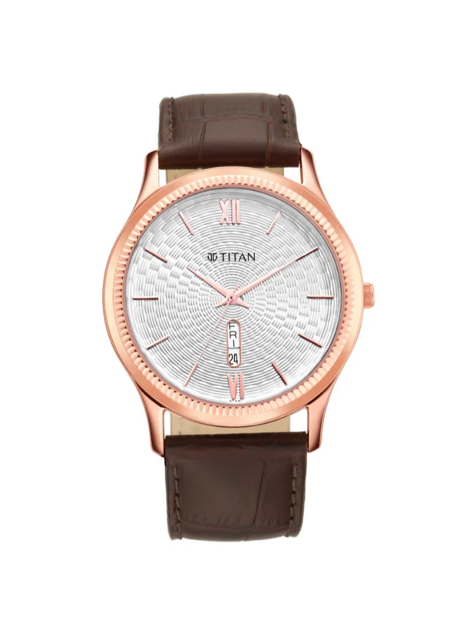 تيتان Men Analog Round Shape Leather Wrist Watch - 1824WL02 - 47.7 Mm