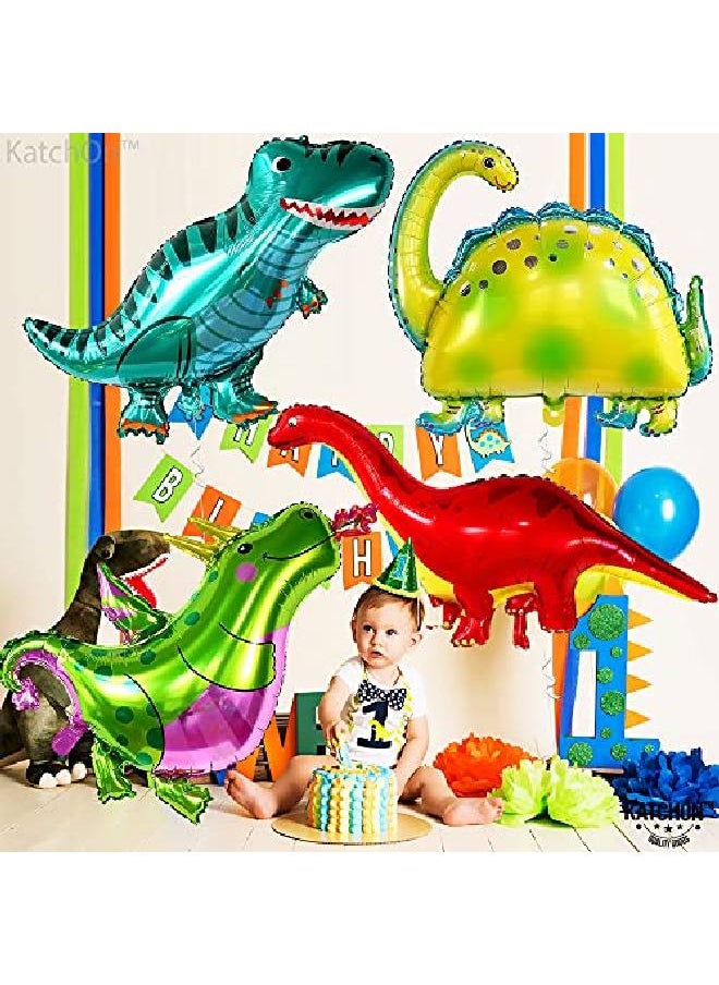 KATCHON Big Dinosaur Balloons For Birthday Party 51 Inch| Dinosaur Birthday Party Supplies | Standing 3D Dinosaur Birthday Party Balloons | Dino Balloons For Dinosaur Party Decorations Three Rex Party  - Image 2