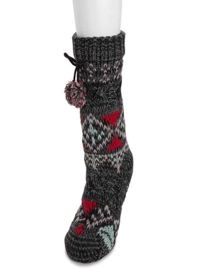MUK LUKS جوارب نسائية سميكة من MUK LUKS بنقشة فير آيل/كيبل ميكس، أسود، مقاس صغير/متوسط - Image 2