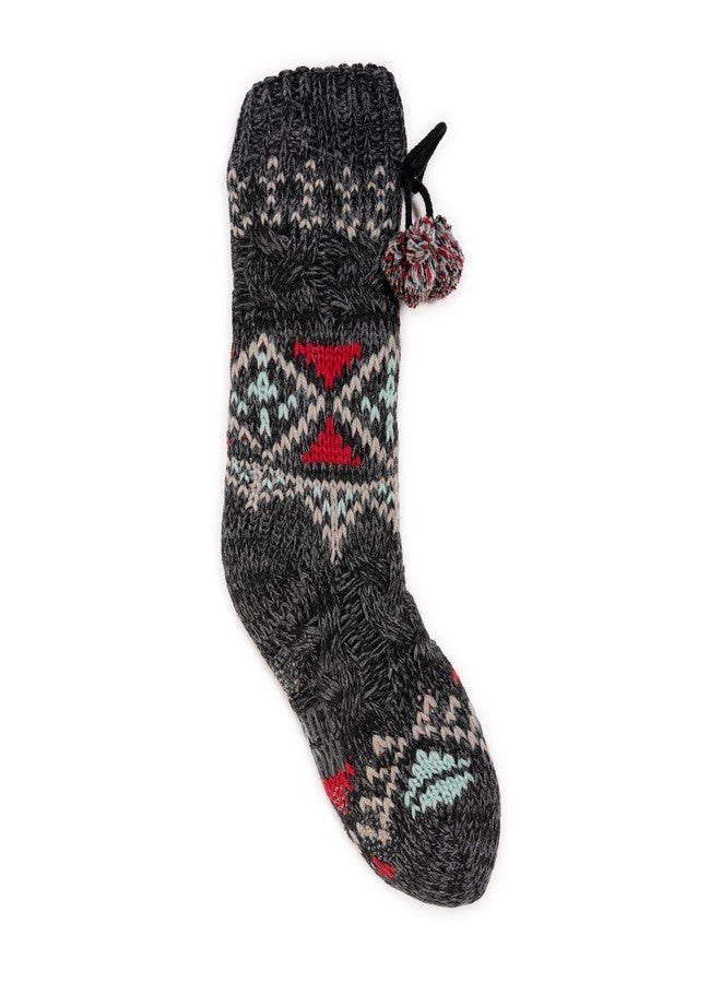 MUK LUKS جوارب نسائية سميكة من MUK LUKS بنقشة فير آيل/كيبل ميكس، أسود، مقاس صغير/متوسط - Image 1