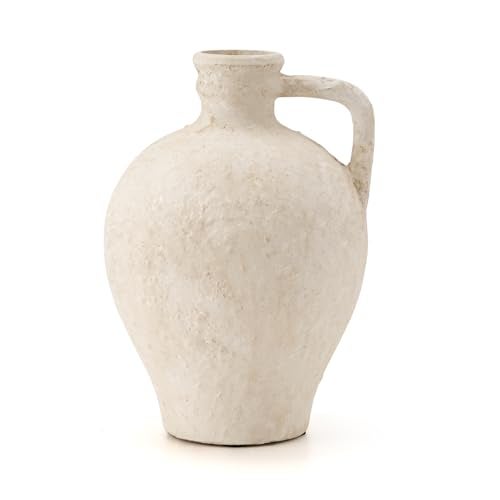 LUKA Ceramic Rustic Farmhouse Vase,8.25 inch Terracotta Vase with Handle,Neutral Clay Pot Vases Decorative Vase for Living Room,Table,Shelf Decor(Off-White,M) - Image 1