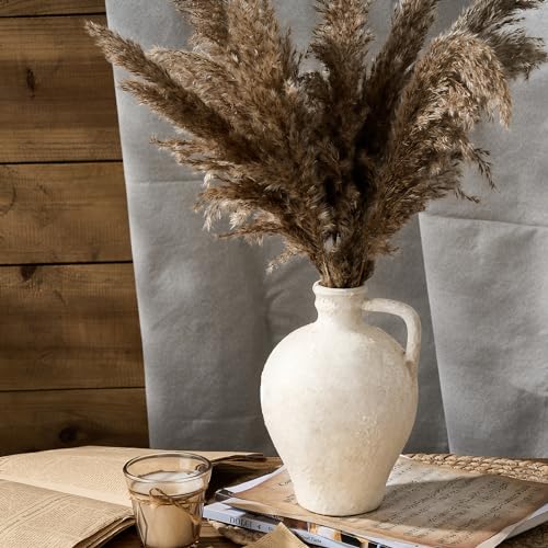 LUKA Ceramic Rustic Farmhouse Vase,8.25 inch Terracotta Vase with Handle,Neutral Clay Pot Vases Decorative Vase for Living Room,Table,Shelf Decor(Off-White,M) - Image 3