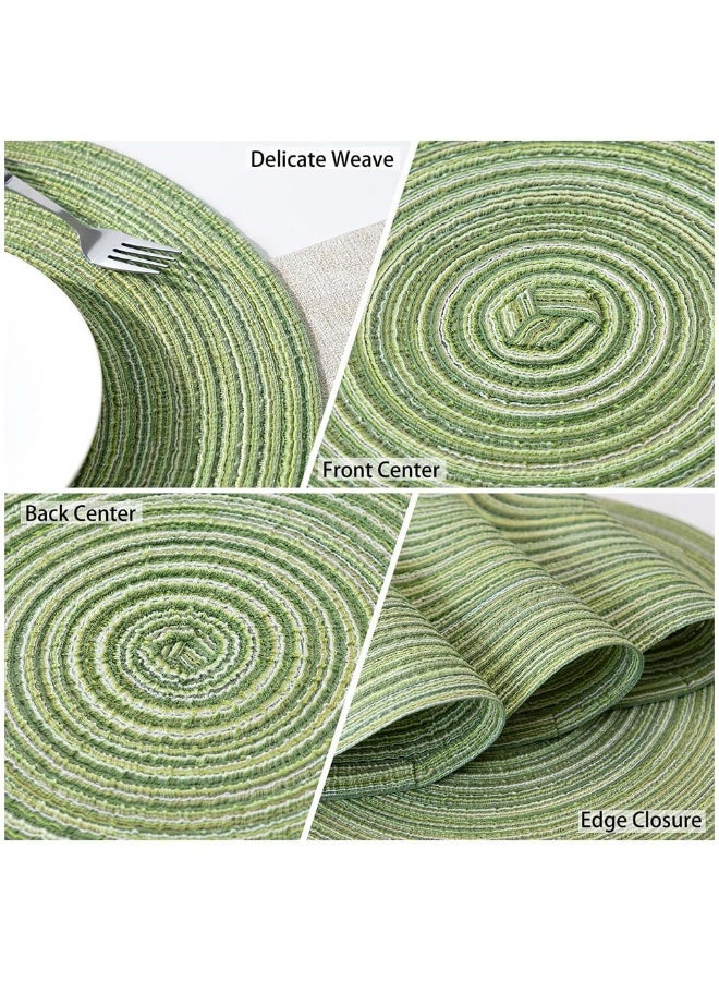 JZS Round Braided Placemats 36cm Washable Kitchen Table Placemats for Home Wedding Party,6PCS,Green - Image 3