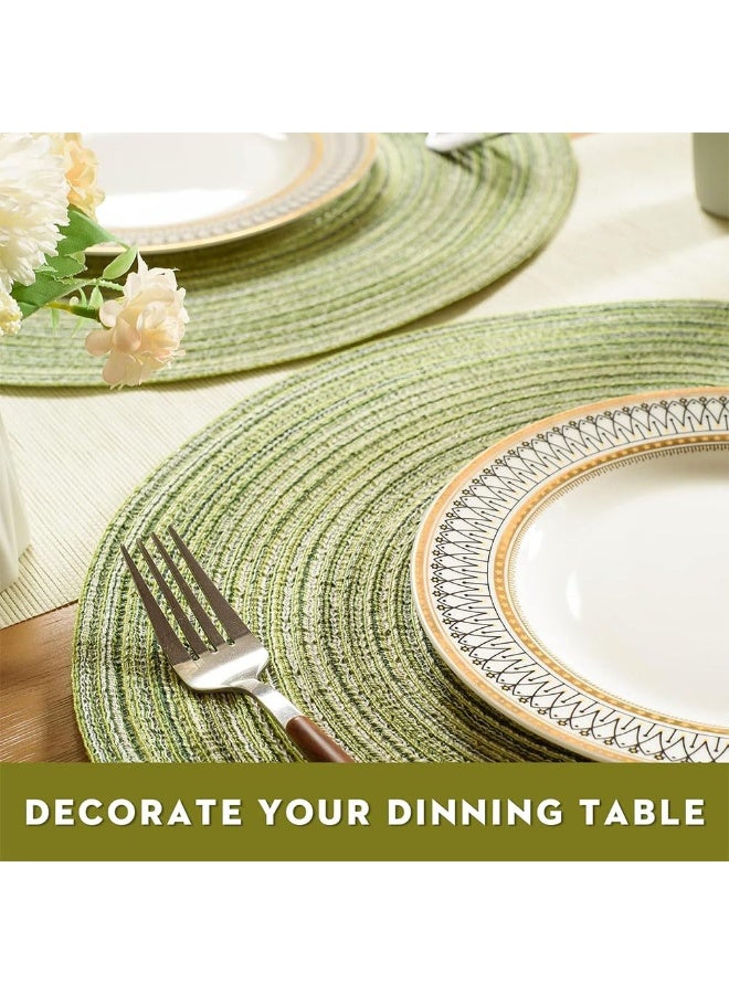 JZS Round Braided Placemats 36cm Washable Kitchen Table Placemats for Home Wedding Party,6PCS,Green - Image 5