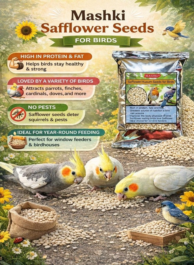 MASHKI Safflower Seeds/Kusum Seeds for Birds Dry and Clean Kusum beej for Bird Food Natural Nutrition Food (180), All Life Stages, 1 Count - Image 4