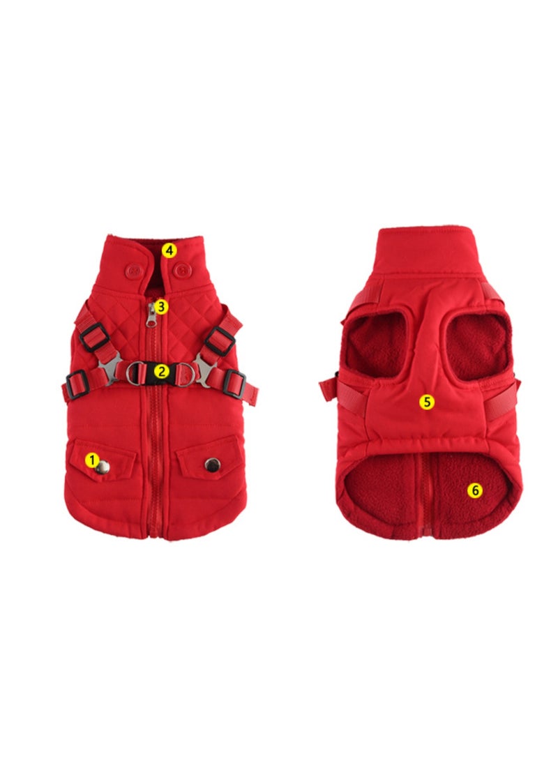 Jacket with Harness,Fleece Lined Warm Puppy Coat for Winter,Soft Windproof Small and Medium Dog Vest，Red - Image 2