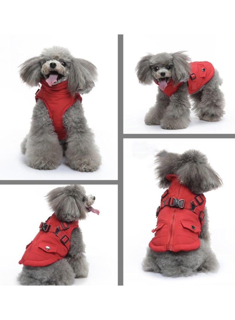 Jacket with Harness,Fleece Lined Warm Puppy Coat for Winter,Soft Windproof Small and Medium Dog Vest，Red - Image 4
