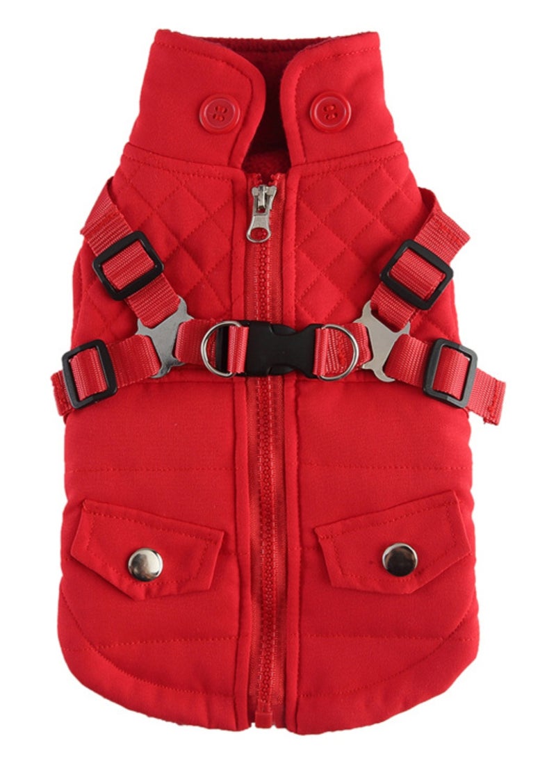 Jacket with Harness,Fleece Lined Warm Puppy Coat for Winter,Soft Windproof Small and Medium Dog Vest，Red - Image 1
