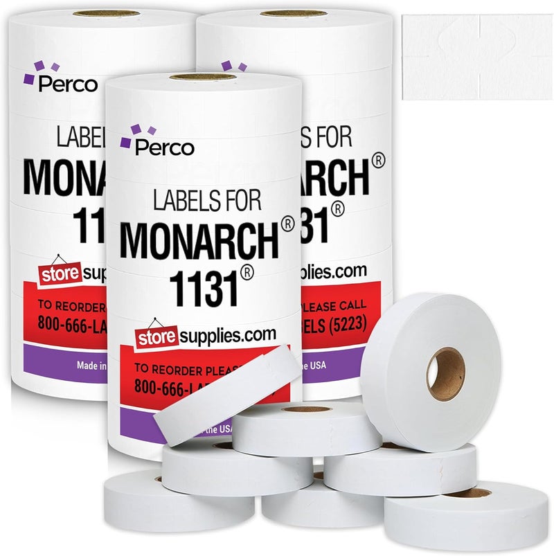 Perco White Pricing Labels for Monarch 1131 Price Gun – 3 Sleeves, 24 Rolls Value Pack - 60,000 Price Marking Labels – with Ink Rolls Included - Image 1
