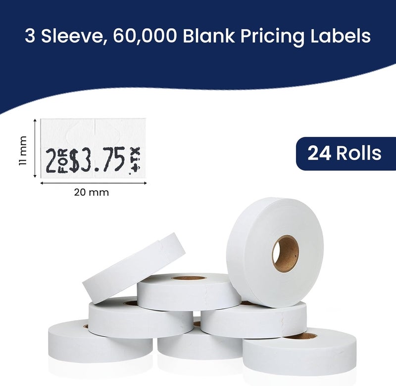 Perco White Pricing Labels for Monarch 1131 Price Gun – 3 Sleeves, 24 Rolls Value Pack - 60,000 Price Marking Labels – with Ink Rolls Included - Image 3