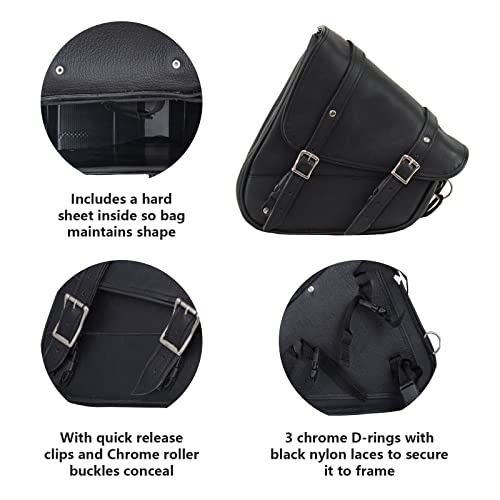 GARGOYLE BELLS Premium Naked Leather Swing Arm Bag For Motorcycle Left Side Solo Bags Saddle Bags For Softails Choppers (Style-1, Black) - Image 2