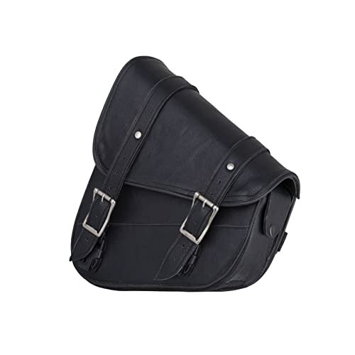 GARGOYLE BELLS Premium Naked Leather Swing Arm Bag For Motorcycle Left Side Solo Bags Saddle Bags For Softails Choppers (Style-1, Black) - Image 1