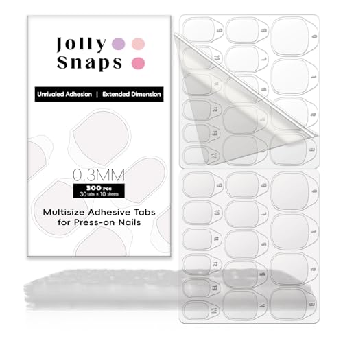 Jolly Snaps 300pcs Adhesive Tabs for Press On Nails Quick AtHome Manicure Strong Hold NonDamaging Temporary Wear Waterproof Ultra Thin 03mm Transparent Fits Most Adult Sizes - Image 1
