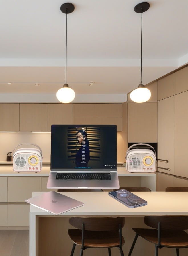 ريترو بلوتوث مكبر الصوت,مكبر الصوت الخمر اللاسلكي لأجهزة أندرويد / iOS,مكبر الصوت بلوتوث المحمول يدعم FM / TF بطاقة / AUX,أسلوب الموضة القديمة لمكتب المطبخ غرفة النوم المكتب في الهواء الطلق,البيج - Image 2