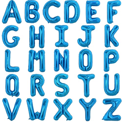 TONIFUL 52 Pieces 16 Inch Blue Letter AZ BalloonsCustom Phrase Mylar Foil Alphabet Letter DIY Personalized Phrase Banner for Birthday Anniversary Celebration Graduation Party Supplies Decoration - Image 1