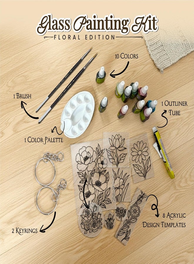 The Crafthives Floral Glass Painting Kit | DIY Flower Stained Glass Art Set with Acrylic Frames, Colours, Brushes & Outliner | Creative Glass Painting Craft Kit for Kids Beginners Adults - Image 2