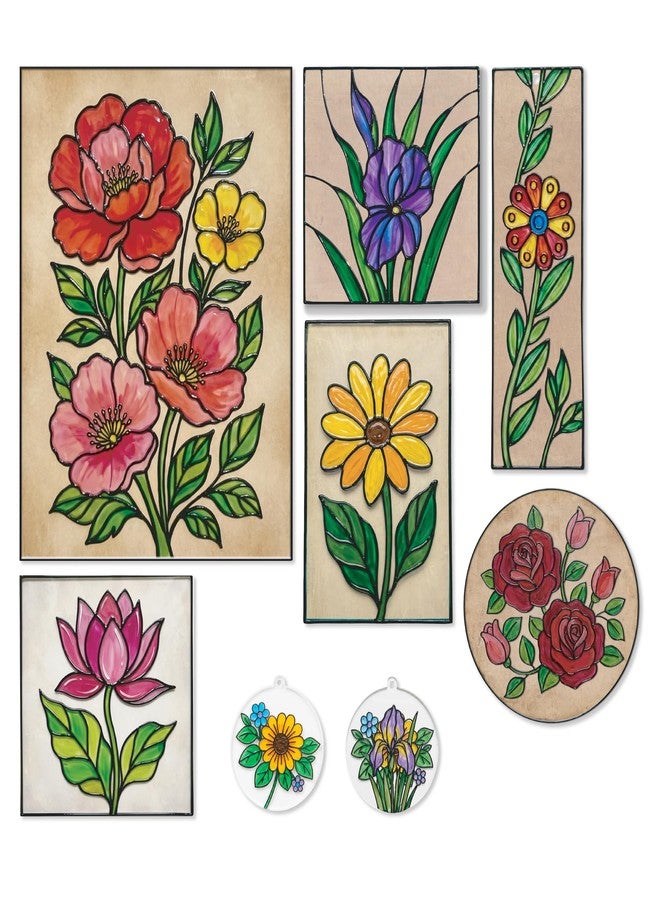 The Crafthives Floral Glass Painting Kit | DIY Flower Stained Glass Art Set with Acrylic Frames, Colours, Brushes & Outliner | Creative Glass Painting Craft Kit for Kids Beginners Adults - Image 1