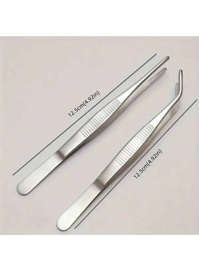 Stainless Steel Tweezers 2pcs Straight Head And Elbow For Crafts Jewelry Lab - Image 4