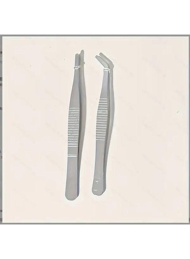 Stainless Steel Tweezers 2pcs Straight Head And Elbow For Crafts Jewelry Lab - Image 1