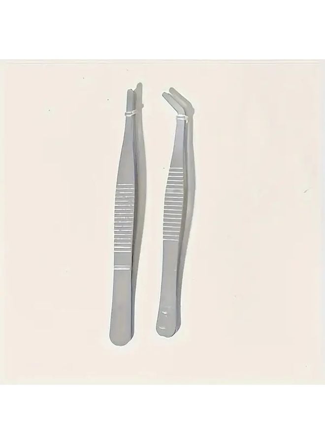 Stainless Steel Tweezers 2pcs Straight Head And Elbow For Crafts Jewelry Lab - Image 2