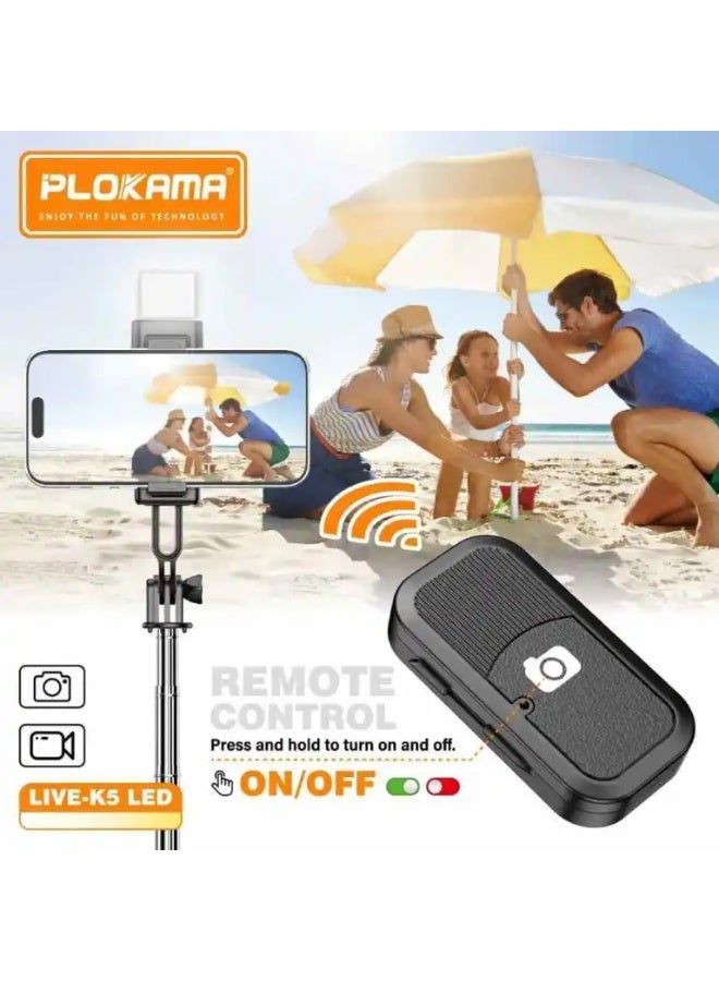Portable Mini Selfie Stick K5 with LED Light & Bluetooth Remote – Ideal for Live Streaming & Photos - Image 2