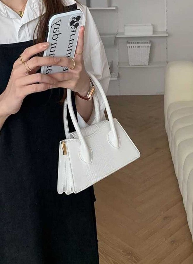 Trisapu Cute Small Crossbody Purses for Women Girls Trendy Tiny Purse Top Handle Bag Crocodile Satchels Handbag White - Image 2