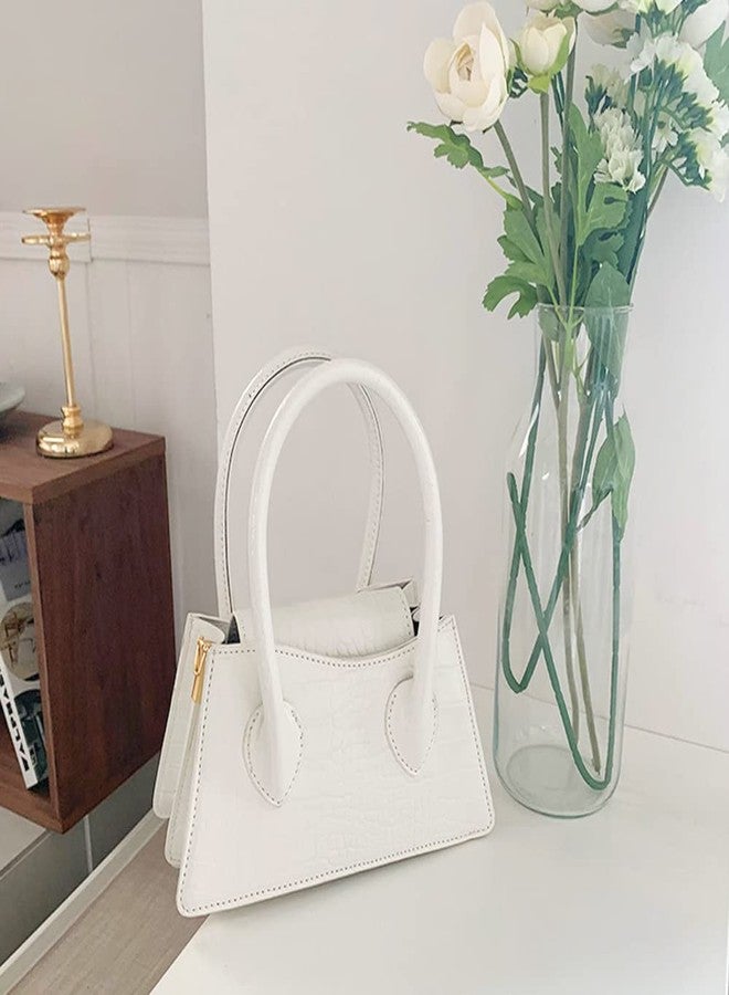 Trisapu Cute Small Crossbody Purses for Women Girls Trendy Tiny Purse Top Handle Bag Crocodile Satchels Handbag White - Image 3