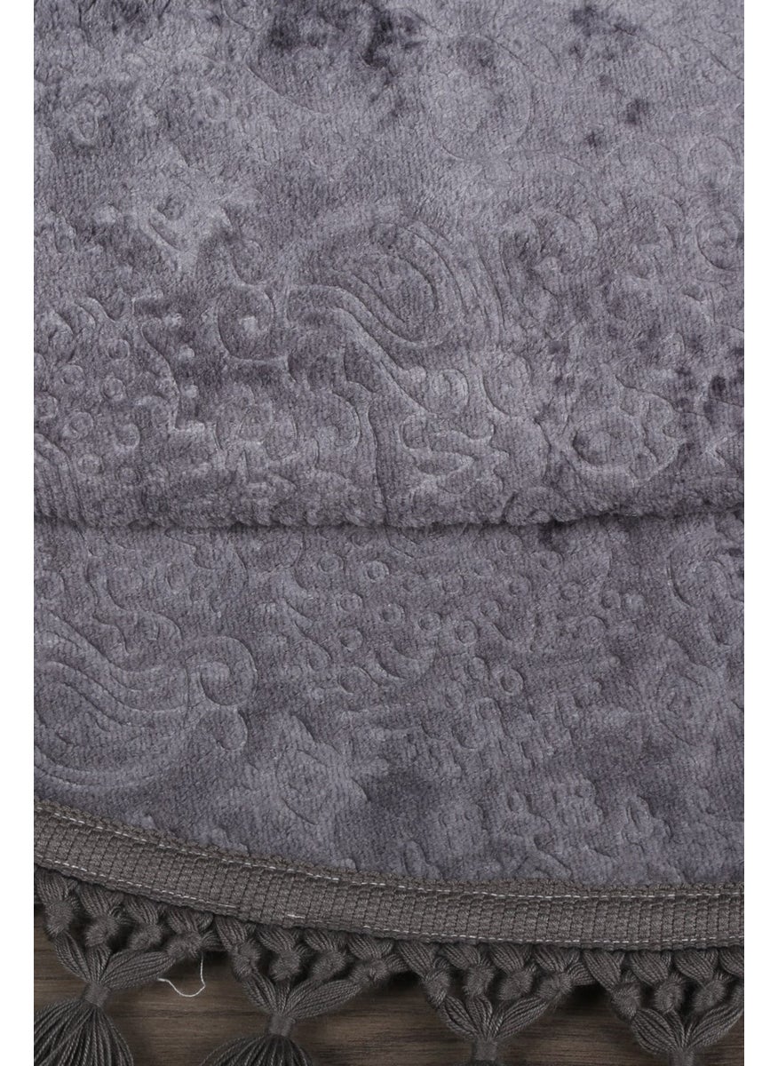 Bonny Home Nova Anthracite Round 120X120 cm Pompom Fringed Non-Slip Based Machine Washable Bath Mat  - Image 5