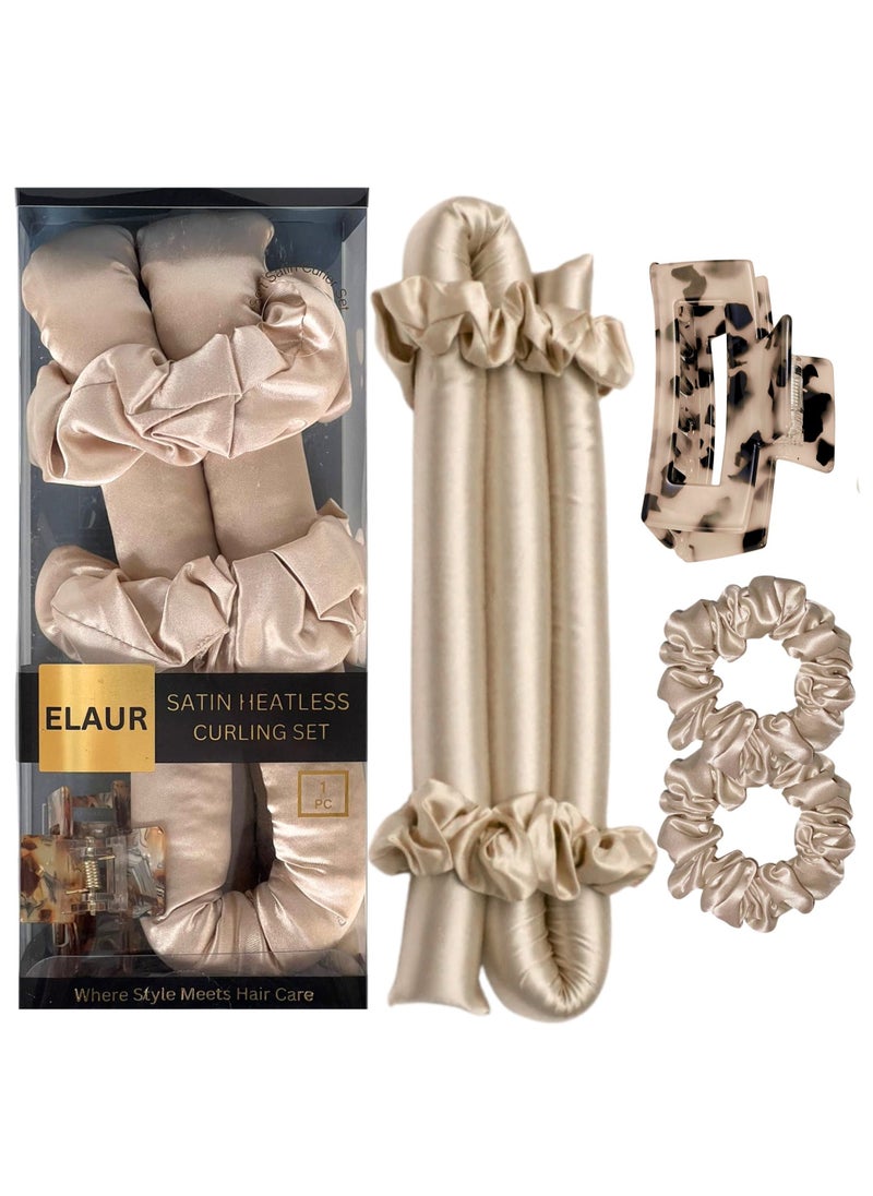 ELAUR Elaur Satin Heatless Curling Set-Hair Rollers for Heatless Curls | Overnight Heatless Hair Curlers to Sleep in | Curling Rod Headband for Short & Long Hair | Hair Wrap Curler (Gold)  - Image 1
