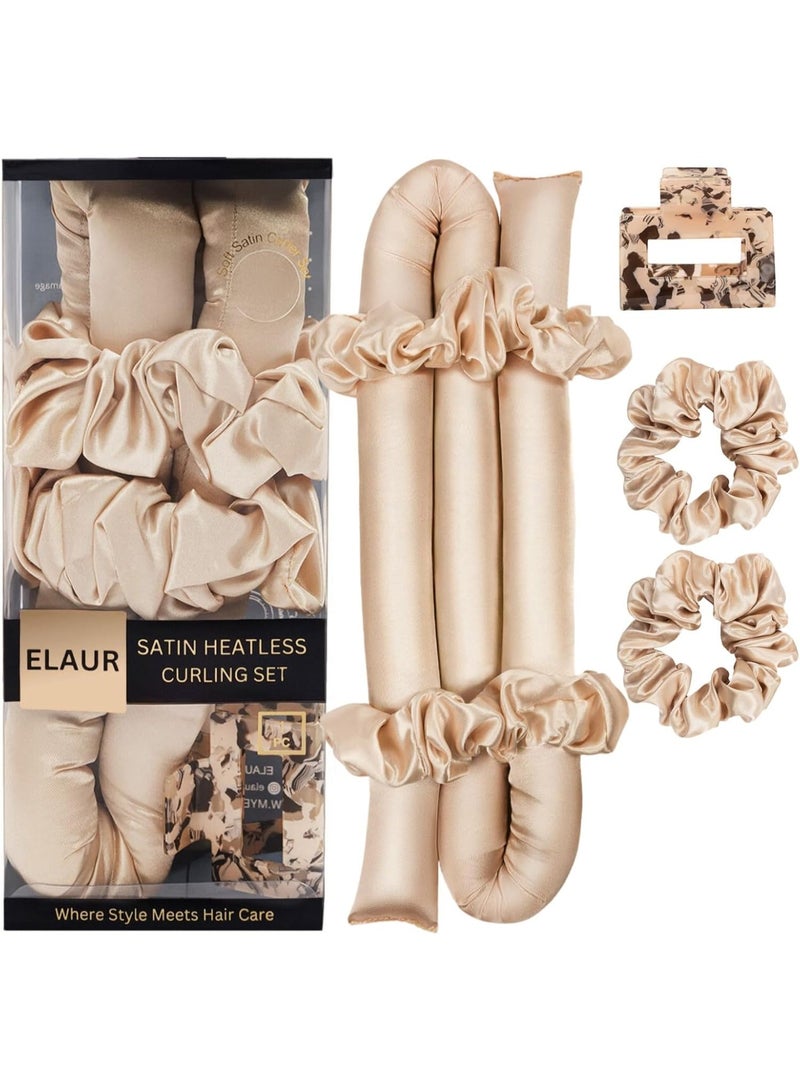 Elaur Satin Heatless Curling Set-Hair Rollers for Heatless Curls | Overnight Heatless Hair Curlers to Sleep in | Curling Rod Headband for Short & Long Hair | Hair Wrap Curler (Gold) - Image 1
