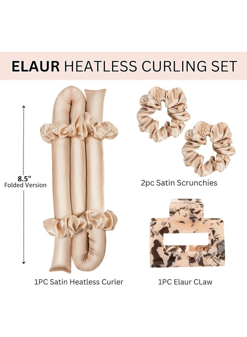 Elaur Satin Heatless Curling Set-Hair Rollers for Heatless Curls | Overnight Heatless Hair Curlers to Sleep in | Curling Rod Headband for Short & Long Hair | Hair Wrap Curler (Gold) - Image 2