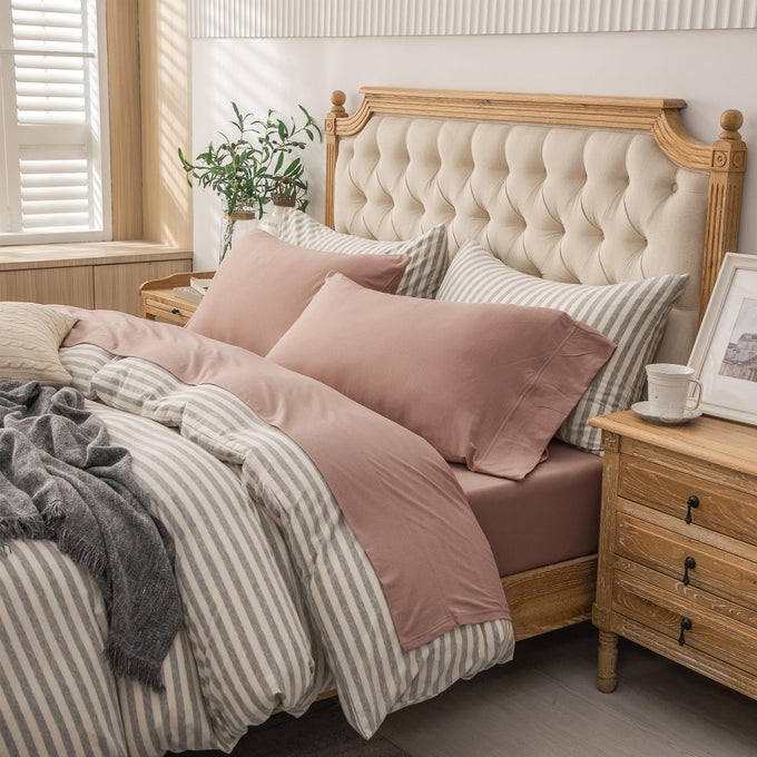 JERSEY KNIT 4PC BED SHEET SET 100 TSHIRT COTTON SUPER SOFT COMFY BREATHABLE FITS MATTRESS UP TO 20 EXTRA DEEP POCKET SOLID PETAL PINK QUEEN