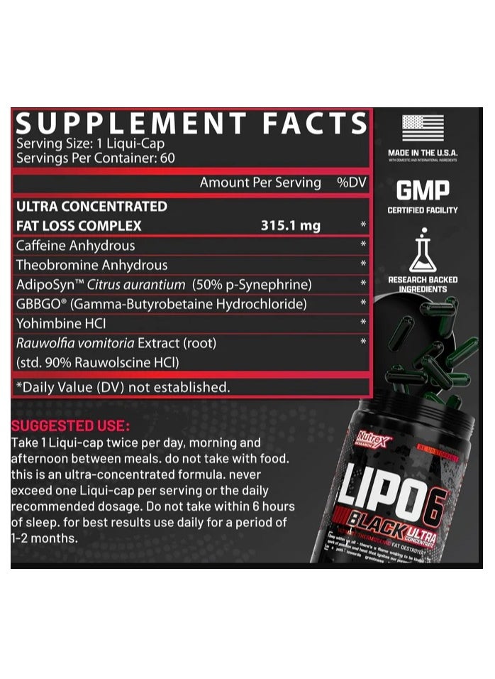Nutrex Research Lipo 6 Black Ultra Concentrate Fat Destroyer 60 Capsules  - Image 2