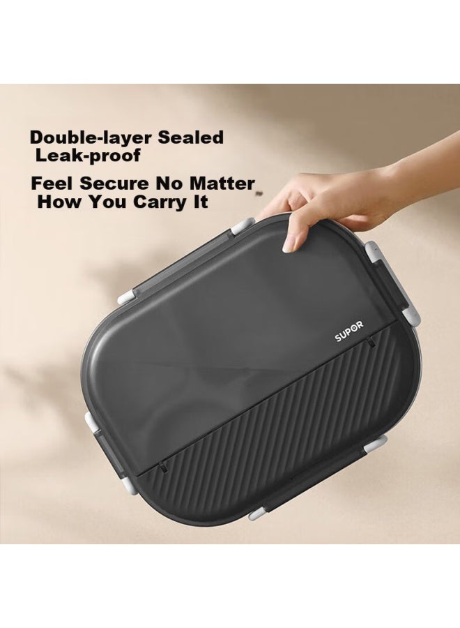 Supor Large Capacity Stainless Steel Student Adult Office Worker Bento Noodle Rice Box Meal Plate Children's Lunch Box 2.0l Green Black - Image 2