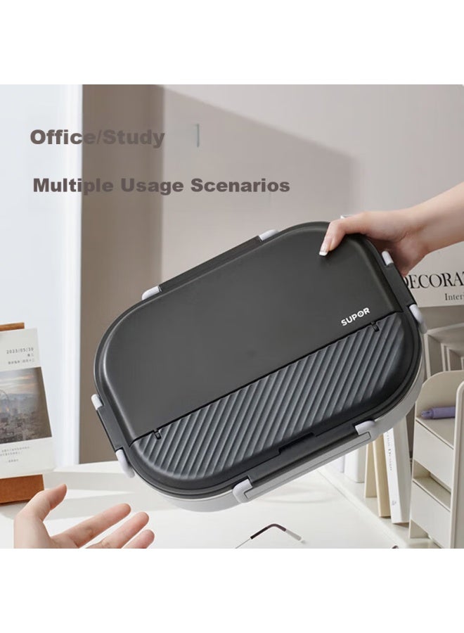 Supor Large Capacity Stainless Steel Student Adult Office Worker Bento Noodle Rice Box Meal Plate Children's Lunch Box 2.0l Green Black - Image 3