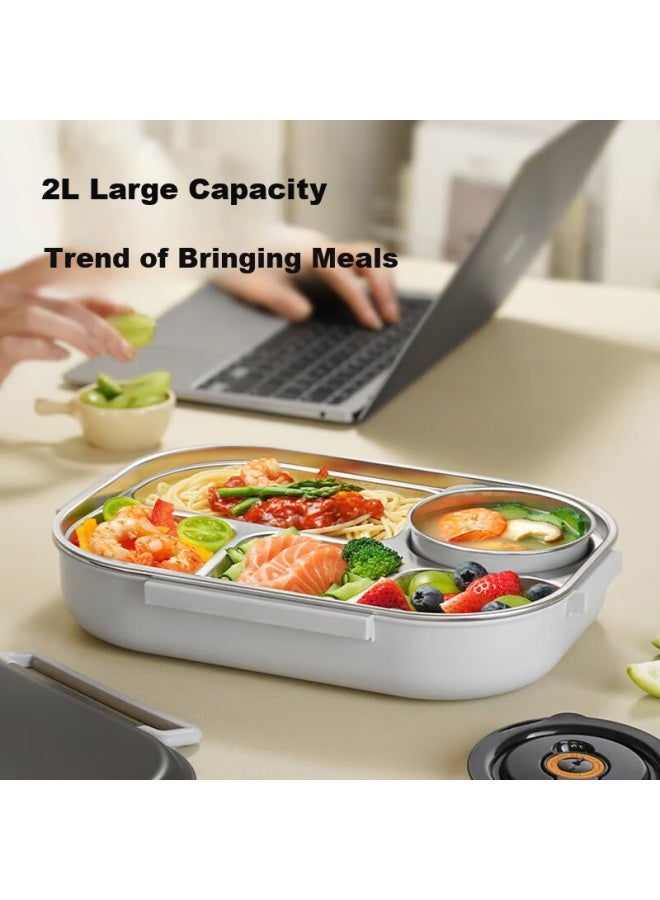 Supor Large Capacity Stainless Steel Student Adult Office Worker Bento Noodle Rice Box Meal Plate Children's Lunch Box 2.0l Green Black - Image 1