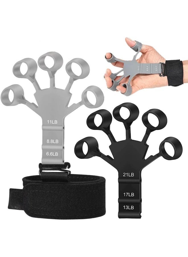ECVV Hand Grip Strengthener 2PCS Grip Strength Trainer for Hand Therapy, Rock Climbing, Adjustable Finger Exerciser and Finger Stretcher Black & Gray - Image 1