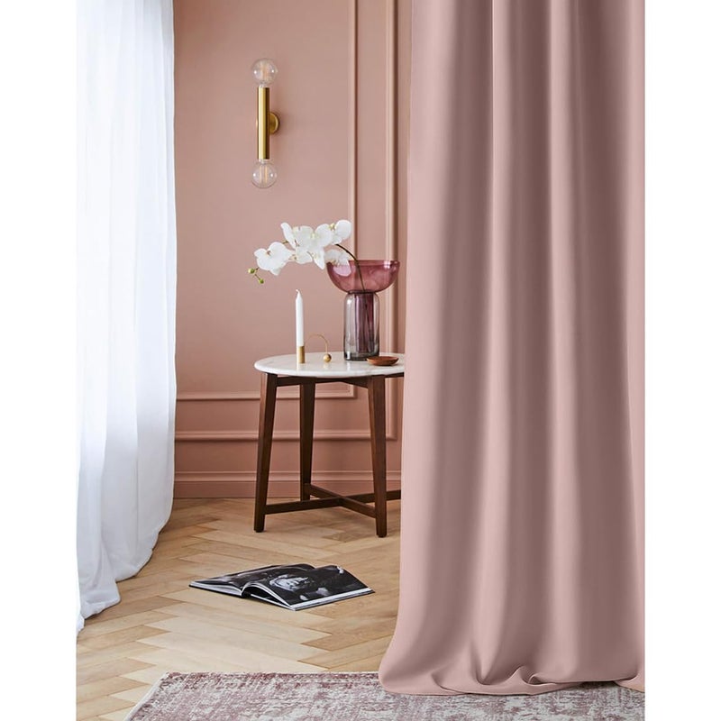 ROOM99 Laurel Curtain with Ruffle Tape 140 x 280 cm Width x Height Blackout Opaque Sliding Curtains Living Room Bedroom for Rail System Powder Pink Pack of 1