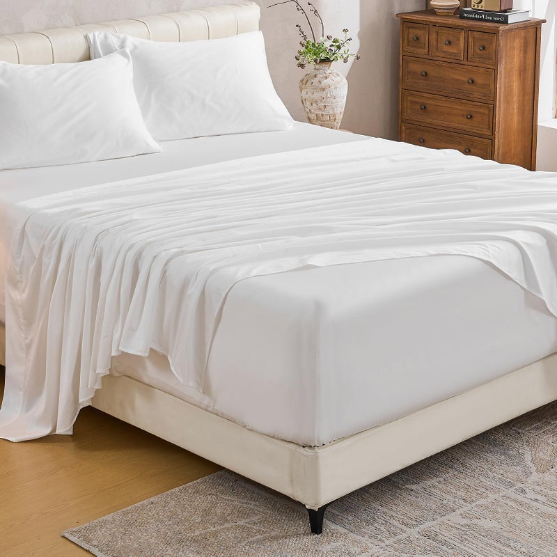 MEISHANG Extra Deep Pocket Cotton Sheets Queen Size - 100% Egyptian Cotton 1000 Thread Count - Fits 18"-24" in Deep Mattress,Oeko-Tex Certified, Soft & Breathable - 4 Piece (Queen, Whtie) - Image 1