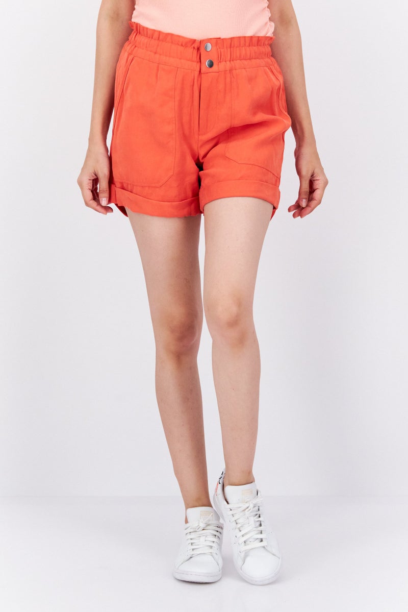 INC Women Solid Denim Shorts, Orange - Image 1