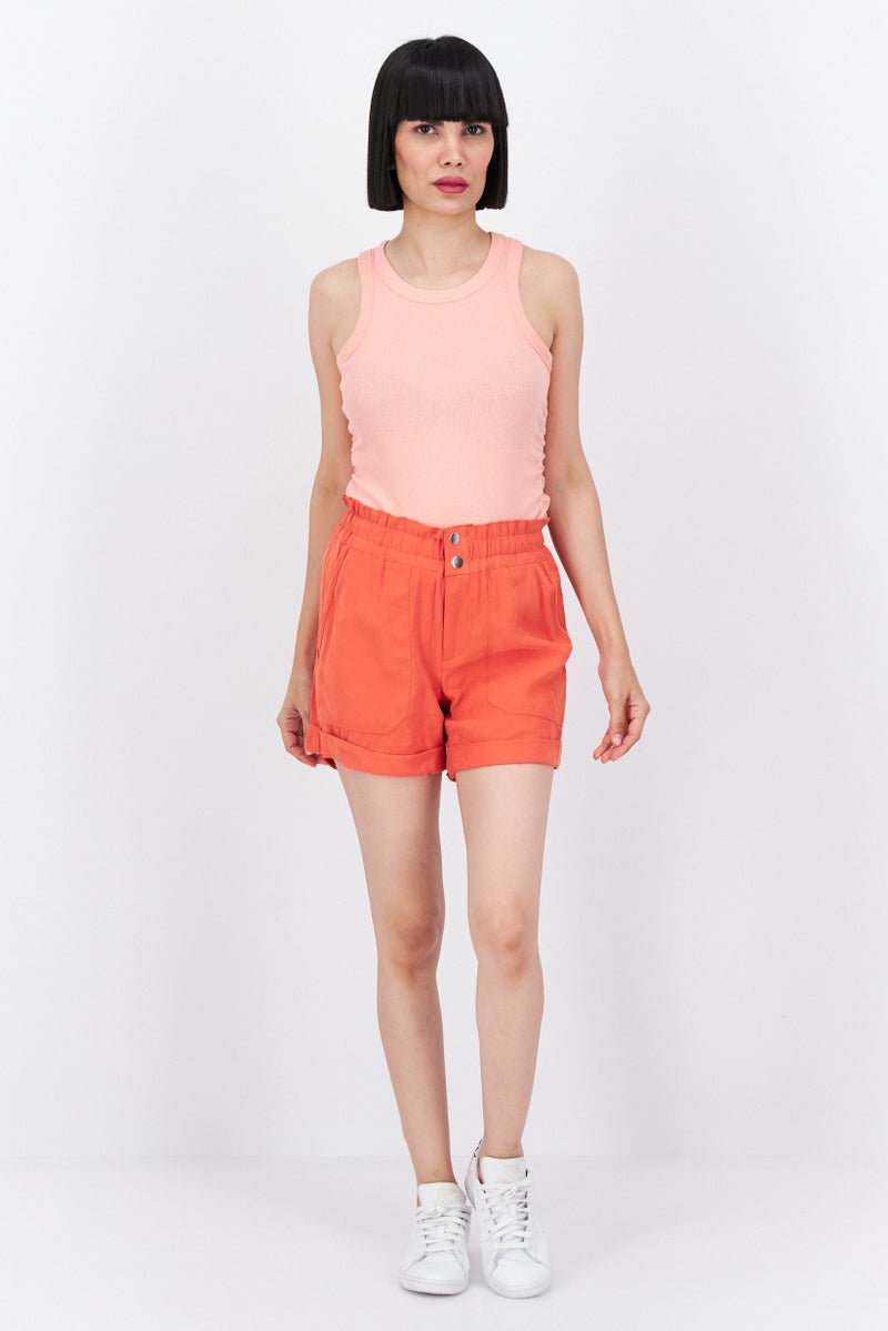 INC Women Solid Denim Shorts, Orange - Image 4
