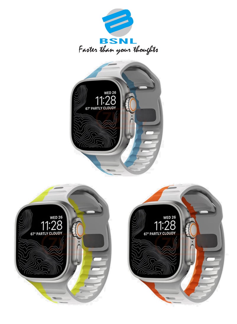 BSNL - BSNL Sports Waterproof Strap For Apple Watch For Series Ultra/9/8/SE/7/6/5/4 42/38/44/40/49/45mm, Pack of 3 Colours - Image 1