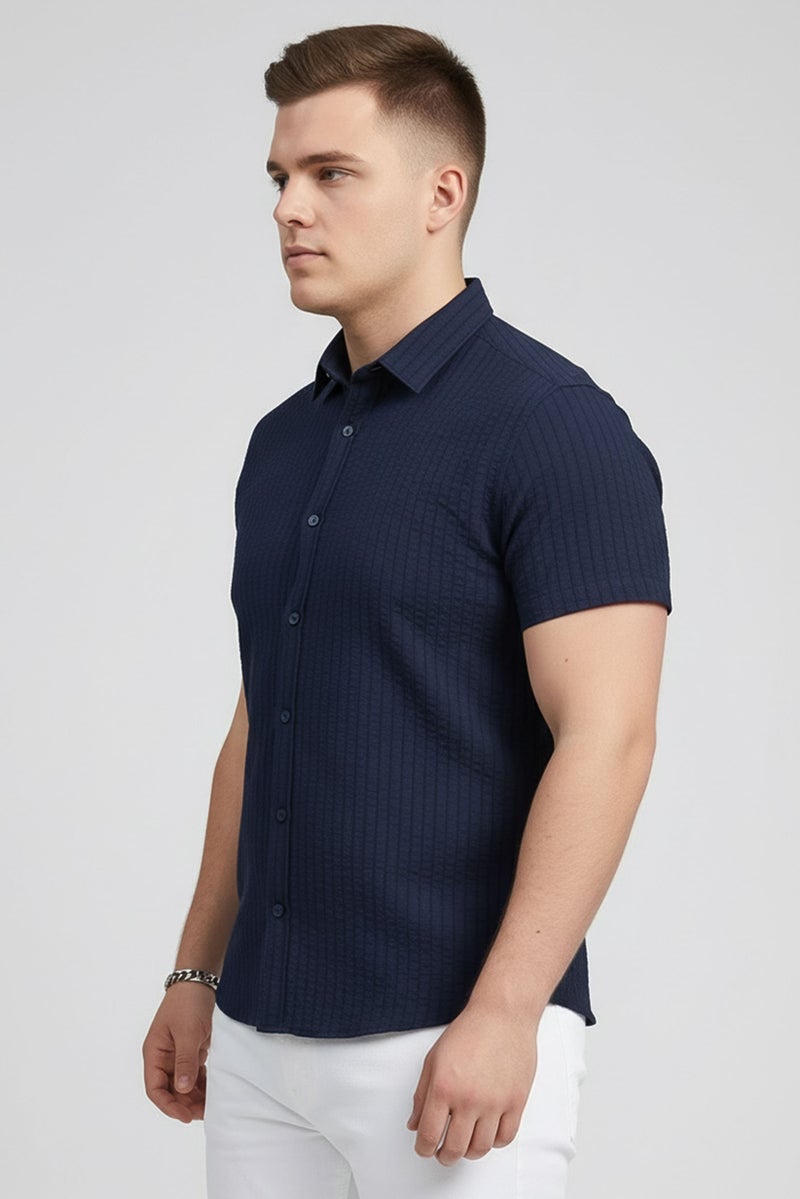 Ike Behar Men Regular Fit Textured Long Sleeve Casual Shirt, Navy - Image 2