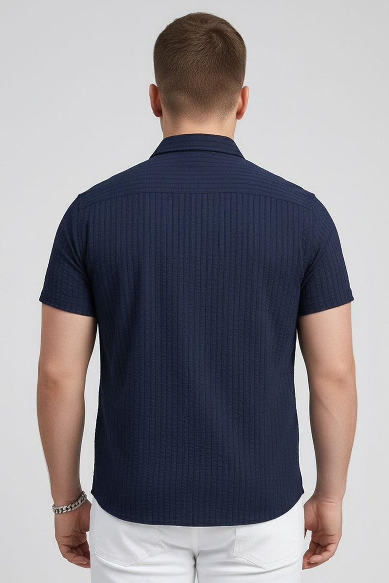Ike Behar Men Regular Fit Textured Long Sleeve Casual Shirt, Navy - Image 5