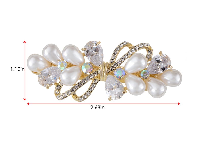Alilang Baroque Style Pearl Golden Tone Hairpin Bow Tie Crystal Rhinestone Hair Barrette Clip - Image 4