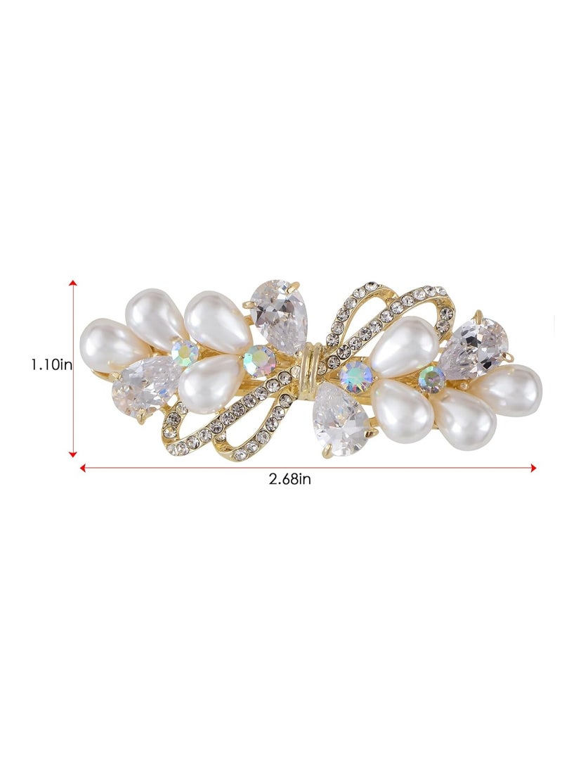 Alilang Alilang Baroque Style Pearl Golden Tone Hairpin Bow Tie Crystal Rhinestone Hair Barrette Clip  - Image 2