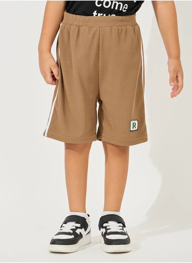 Styli Side Seam Stripe Waffle Short with Patch Detail